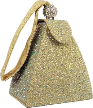 Women Rhinestone Unique Evening Bag Triangle Handbag Wristlet Clutch Purse Wrist Bag