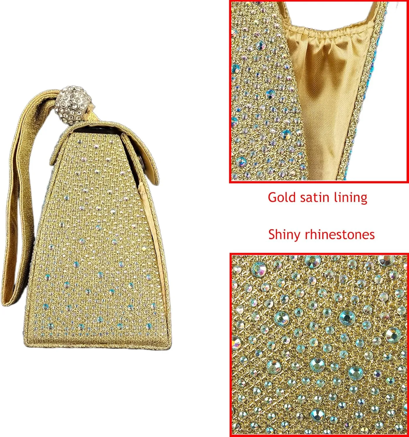 Women Rhinestone Unique Evening Bag Triangle Handbag Wristlet Clutch Purse Wrist Bag