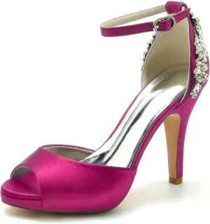 Women Sexy Peep Toe Rhinestone Stiletto High Heel Evening Pumps Ankle Strap Crystal Shoes