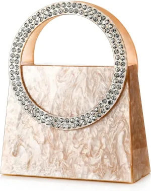 Women Shiny Acrylic Evening Clutch Bag Glitter Marbling Pattern Unique Formal Handbag For Wedding Party Banquets