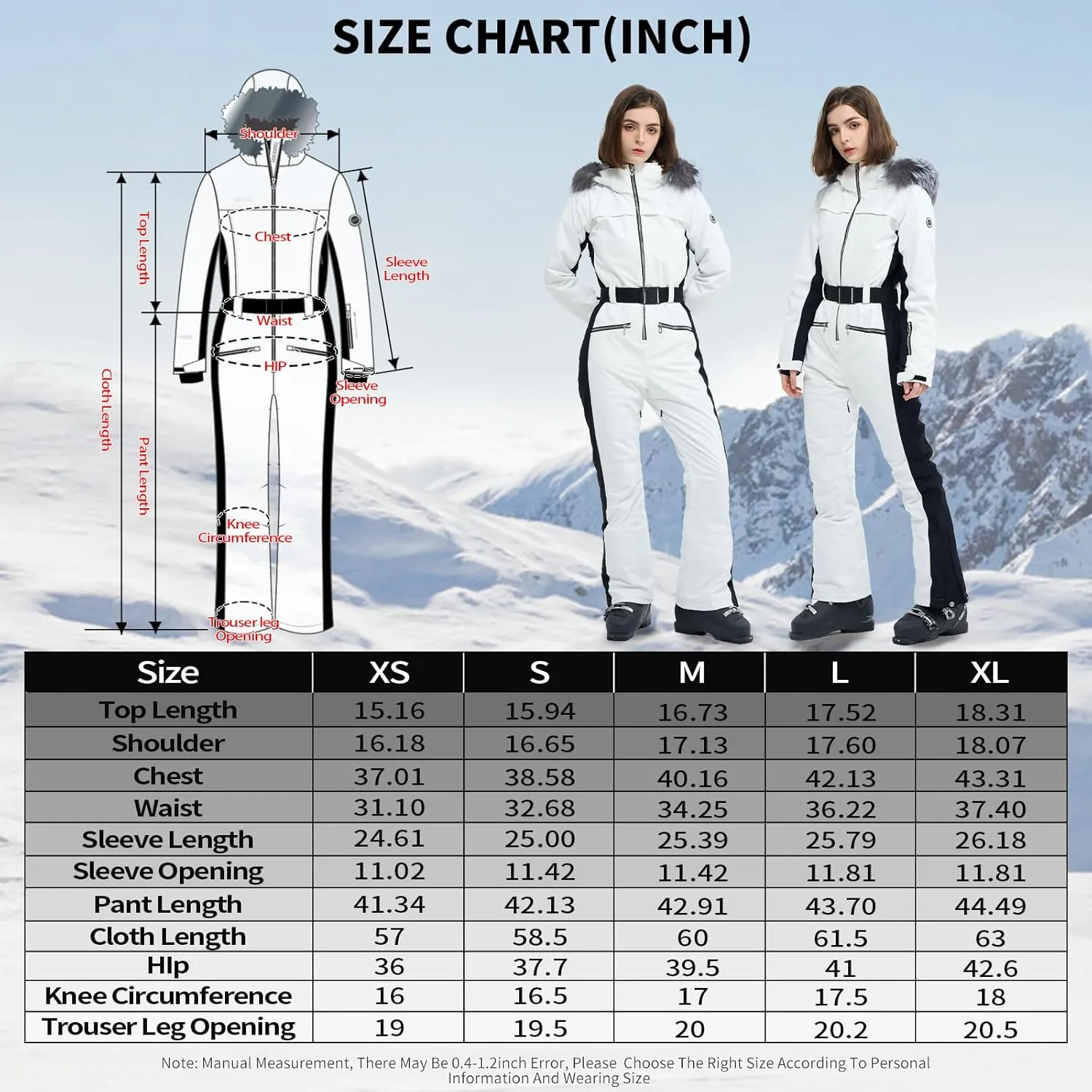 Women Ski Suit One Piece Snow Jumpsuit Snow Stretchy Outfit Snowboard Onesie Insulated Waterproof Winter Warm