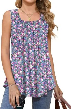 Women Tank Tops Summer Square Neck Sleeveless Tops Loose Fit Flowy Cute Casual Shirts S-3X