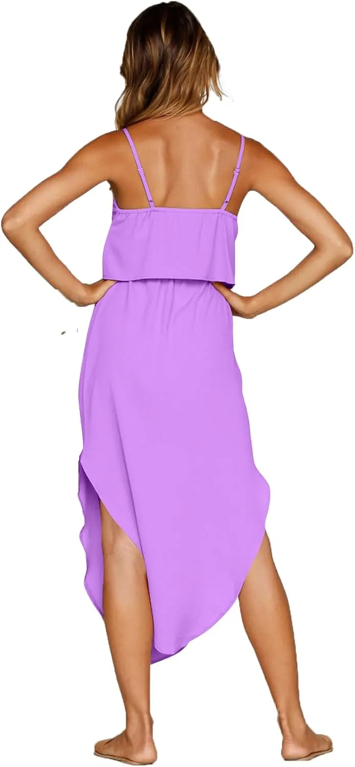Women's Adjustable Strappy Split Summer Beach Casual Midi Dress