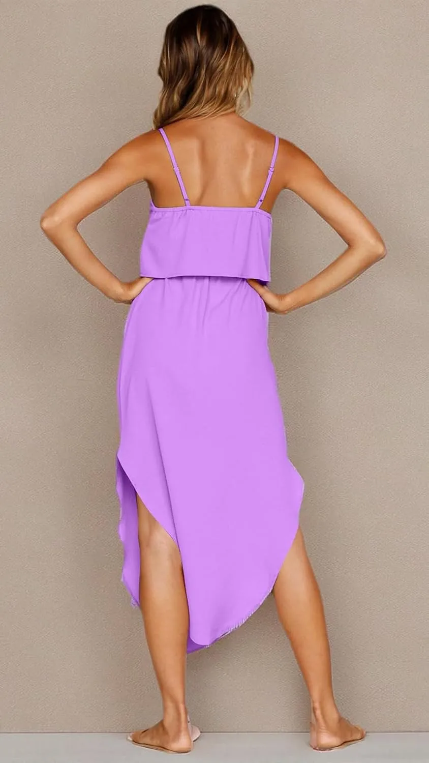 Women's Adjustable Strappy Split Summer Beach Casual Midi Dress