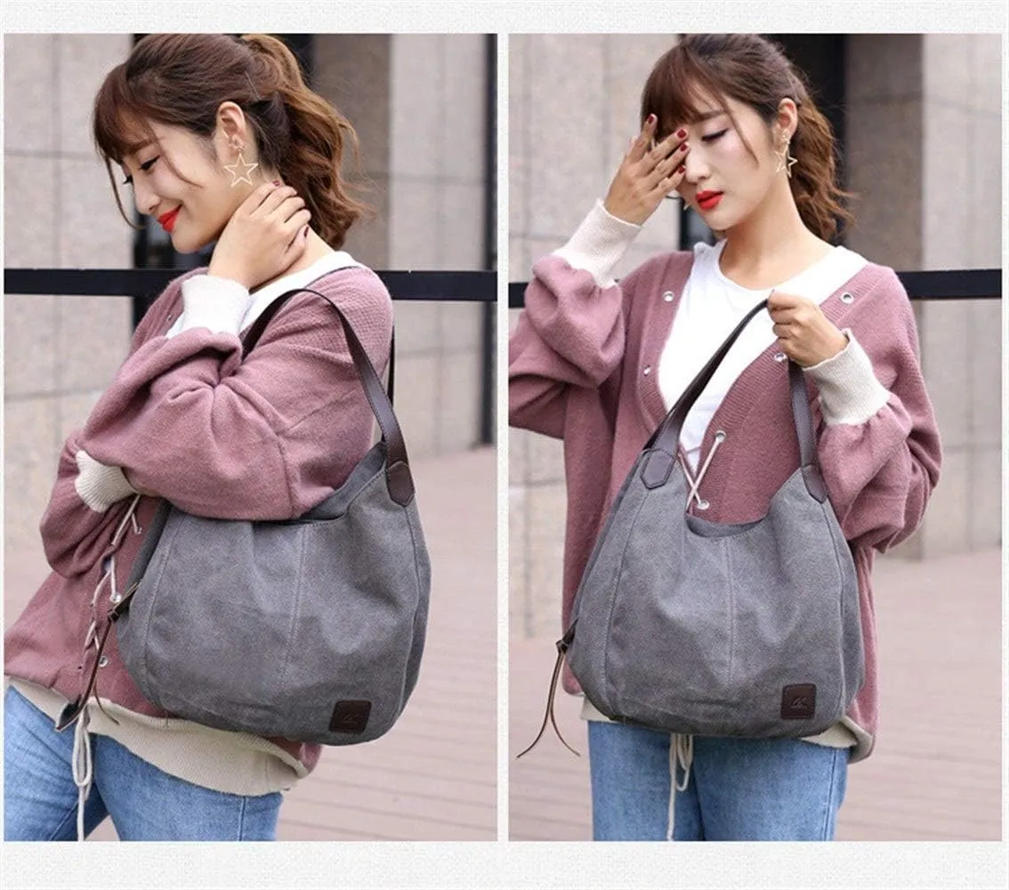 Women's Bags-Fashionable Wild Korean Shoulder Bag Multi Compartment Canvas Bag (Color : Army Green, Size : One Size)