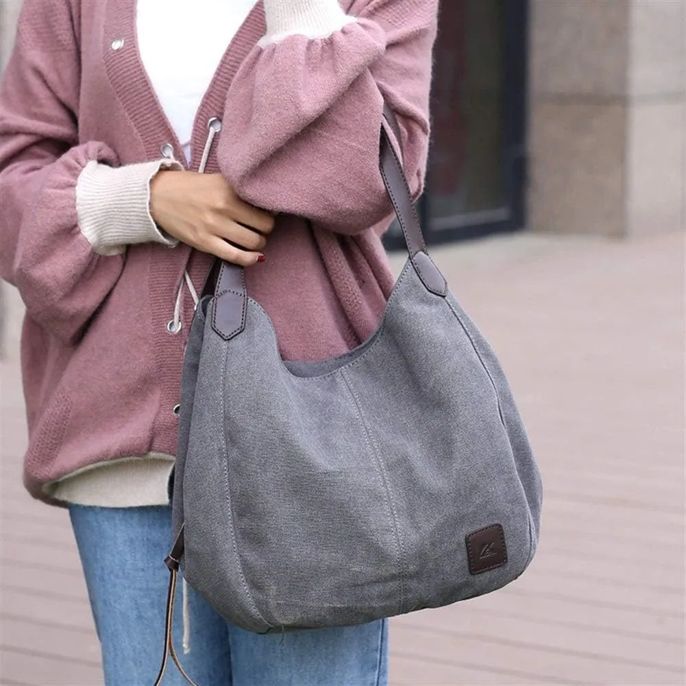 Women's Bags-Fashionable Wild Korean Shoulder Bag Multi Compartment Canvas Bag (Color : Army Green, Size : One Size)