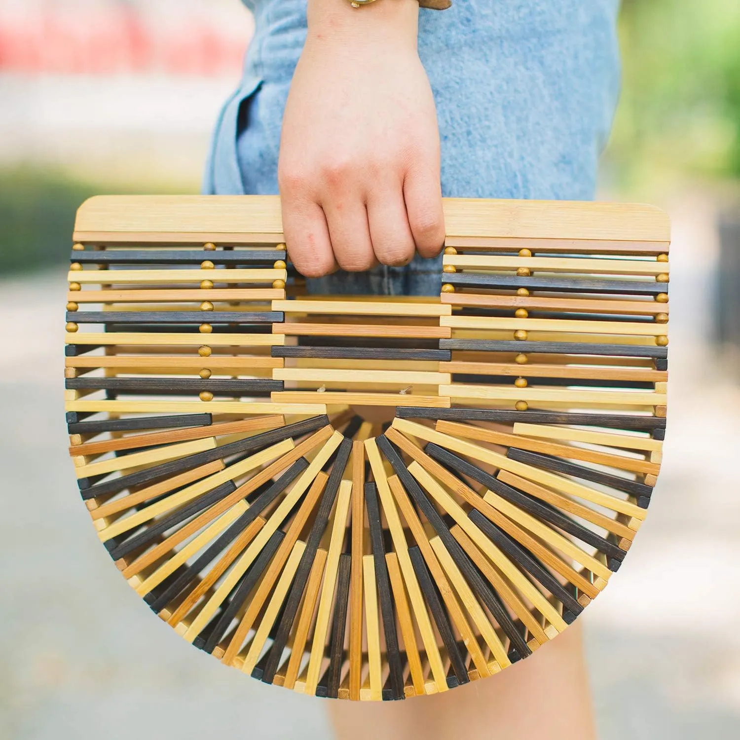 Women's Bamboo Handbag by Handmade Straw Bag,Tote Bamboo Purse Natural Basket Bag for Summer Beach…