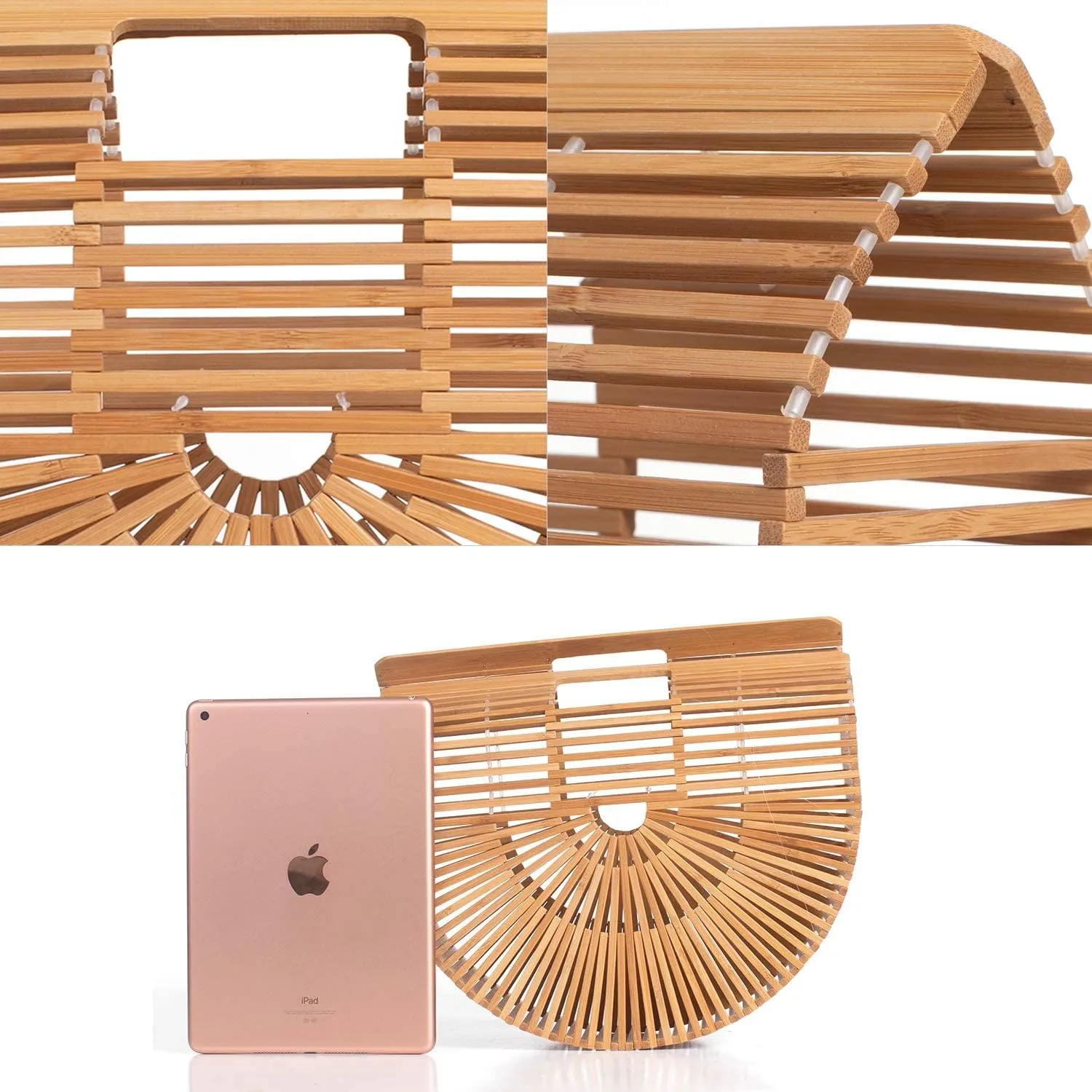 Women's Bamboo Handbag by Handmade Straw Bag,Tote Bamboo Purse Natural Basket Bag for Summer Beach…