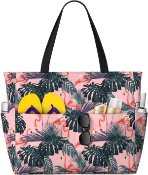 Women's Beach Travel Bags Large Waterproof Tote Bag with Pockets Sandproof Handbag for Beach Gym Vacation