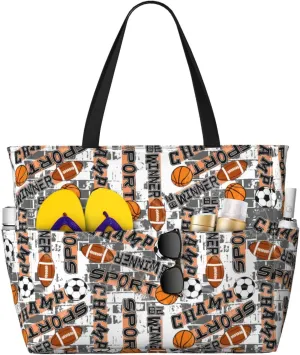 Women's Beach Travel Bags Large Waterproof Tote Bag with Pockets Sandproof Handbag for Beach Gym Vacation