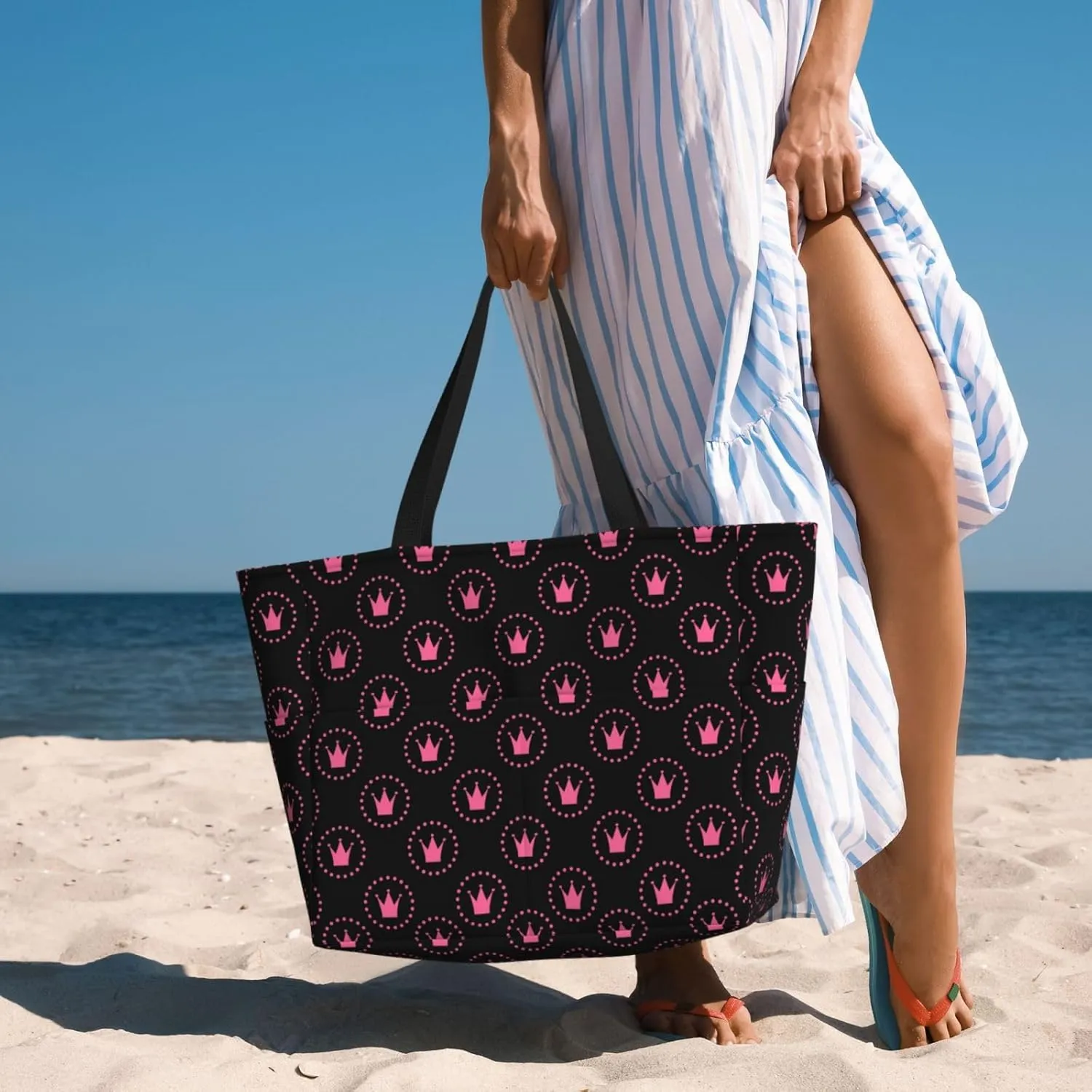 Women's Beach Travel Bags Large Waterproof Tote Bag with Pockets Sandproof Handbag for Beach Gym Vacation