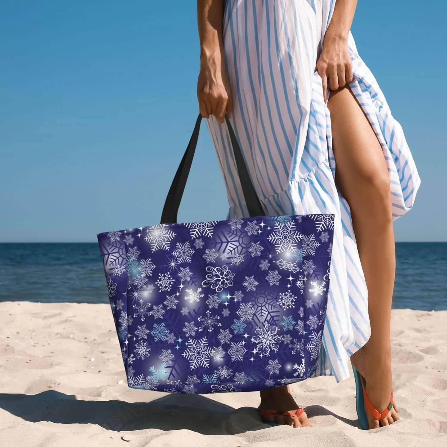 Women's Beach Travel Bags Large Waterproof Tote Bag with Pockets Sandproof Handbag for Beach Gym Vacation