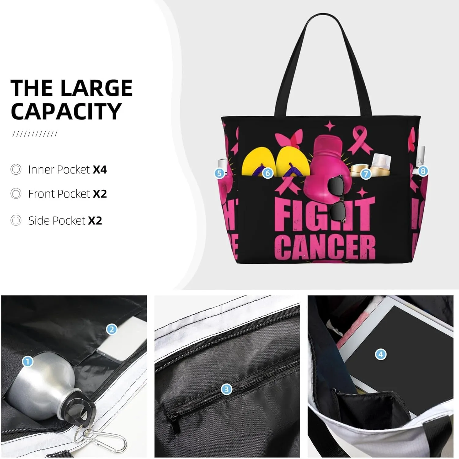 Women's Beach Travel Bags Large Waterproof Tote Bag with Pockets Sandproof Handbag for Beach Gym Vacation