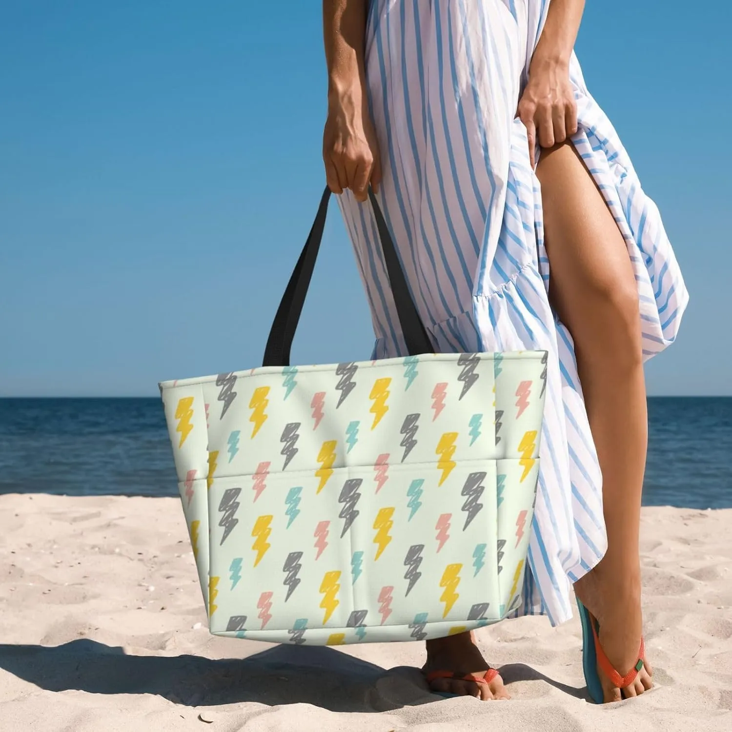 Women's Beach Travel Bags Large Waterproof Tote Bag with Pockets Sandproof Handbag for Beach Gym Vacation