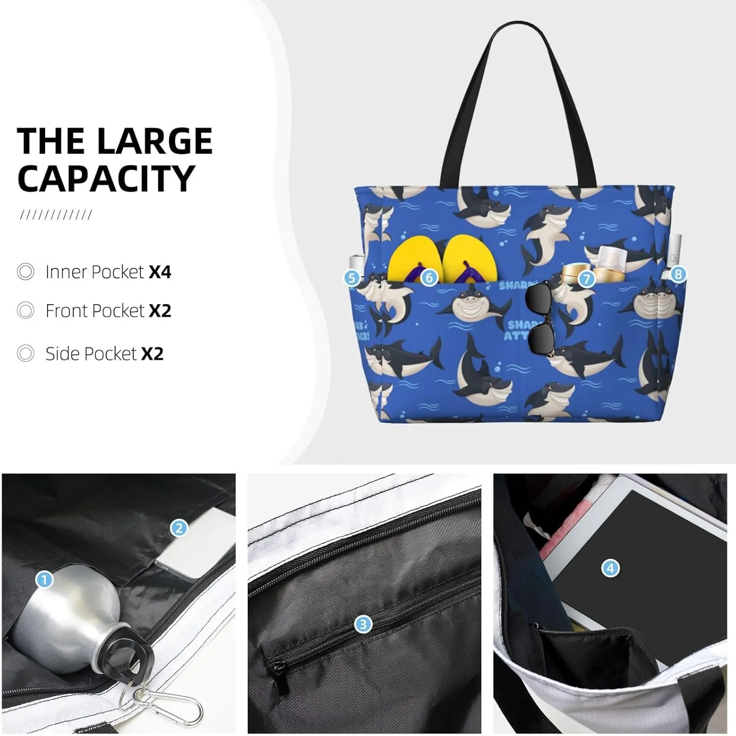 Women's Beach Travel Bags Large Waterproof Tote Bag with Pockets Sandproof Handbag for Beach Gym Vacation