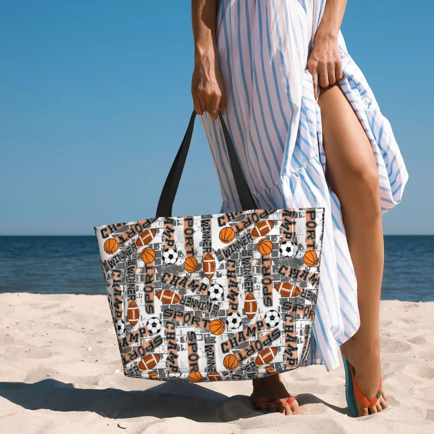 Women's Beach Travel Bags Large Waterproof Tote Bag with Pockets Sandproof Handbag for Beach Gym Vacation