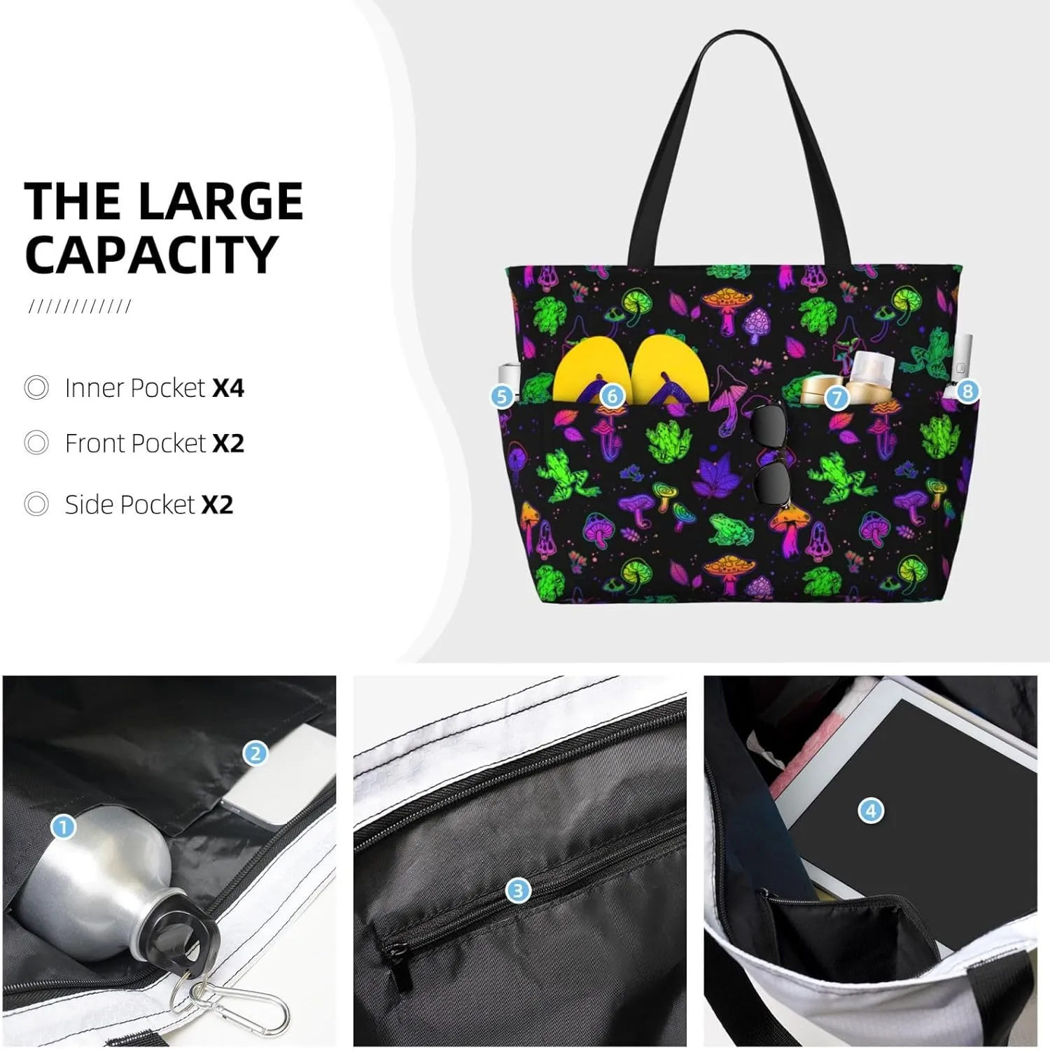 Women's Beach Travel Bags Large Waterproof Tote Bag with Pockets Sandproof Handbag for Beach Gym Vacation
