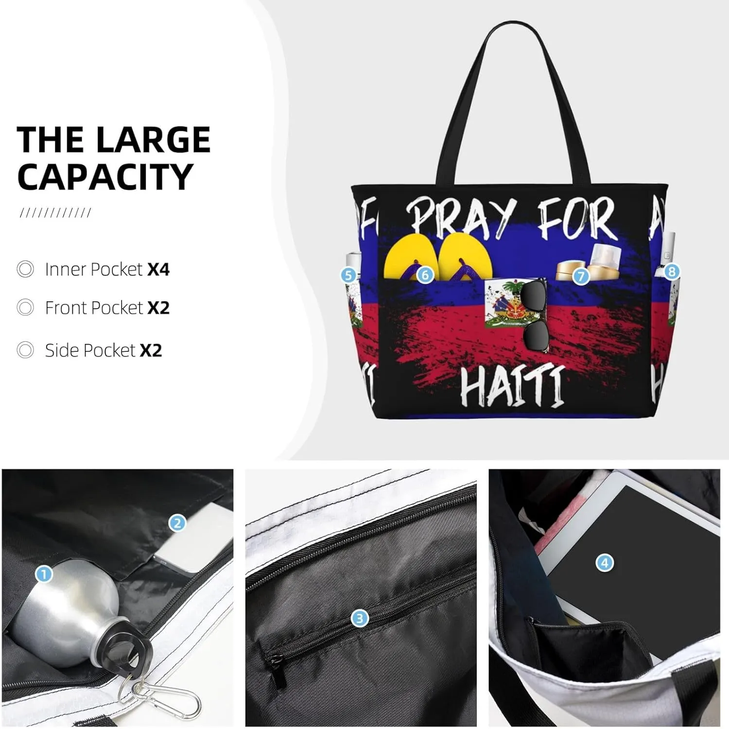 Women's Beach Travel Bags Large Waterproof Tote Bag with Pockets Sandproof Handbag for Beach Gym Vacation