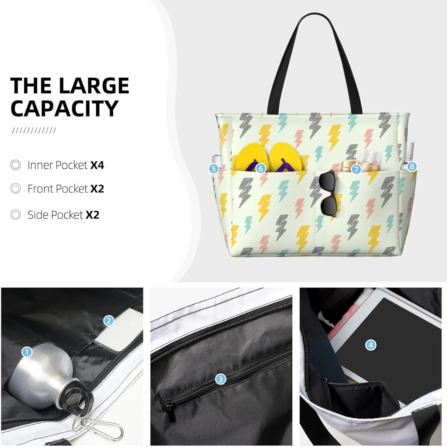 Women's Beach Travel Bags Large Waterproof Tote Bag with Pockets Sandproof Handbag for Beach Gym Vacation
