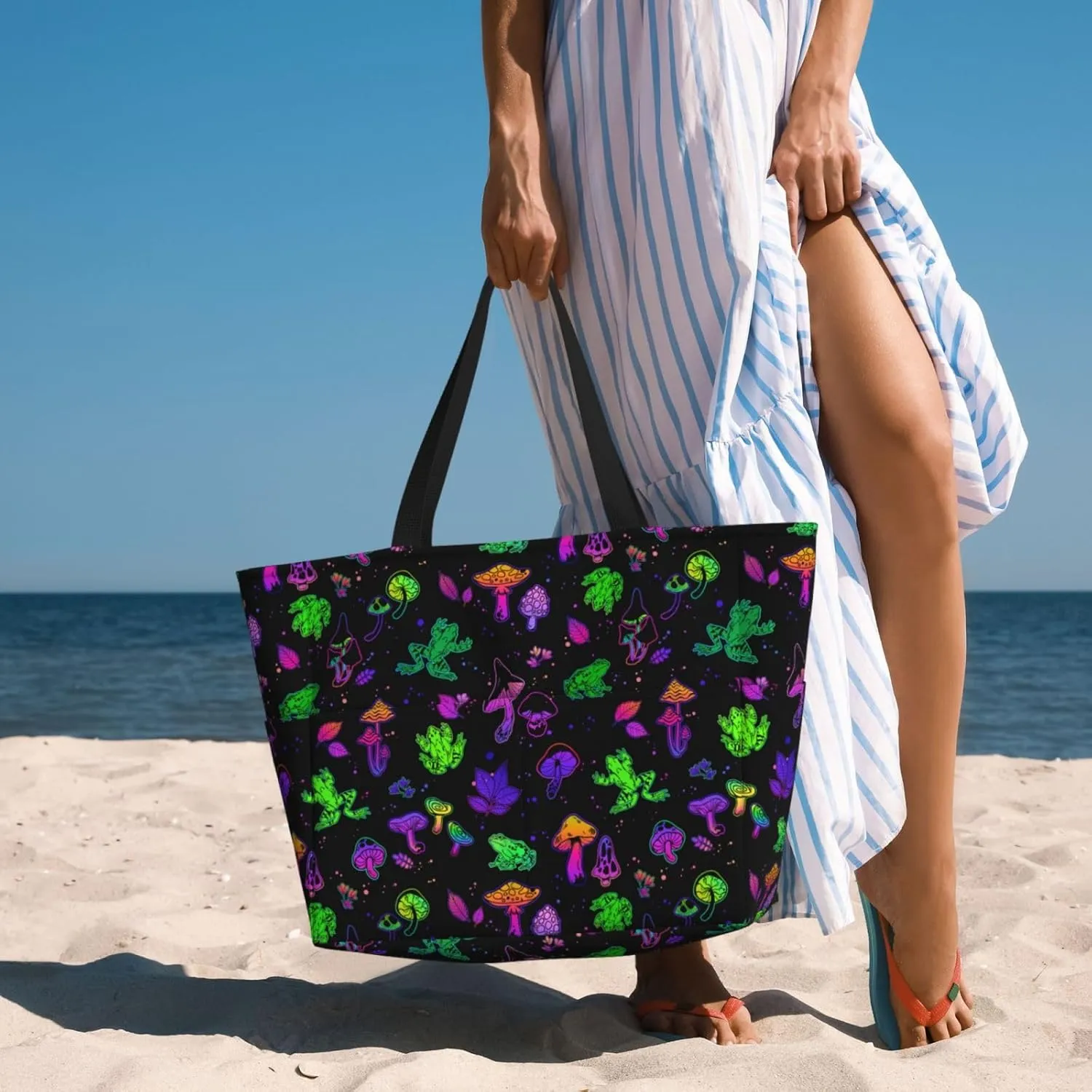 Women's Beach Travel Bags Large Waterproof Tote Bag with Pockets Sandproof Handbag for Beach Gym Vacation