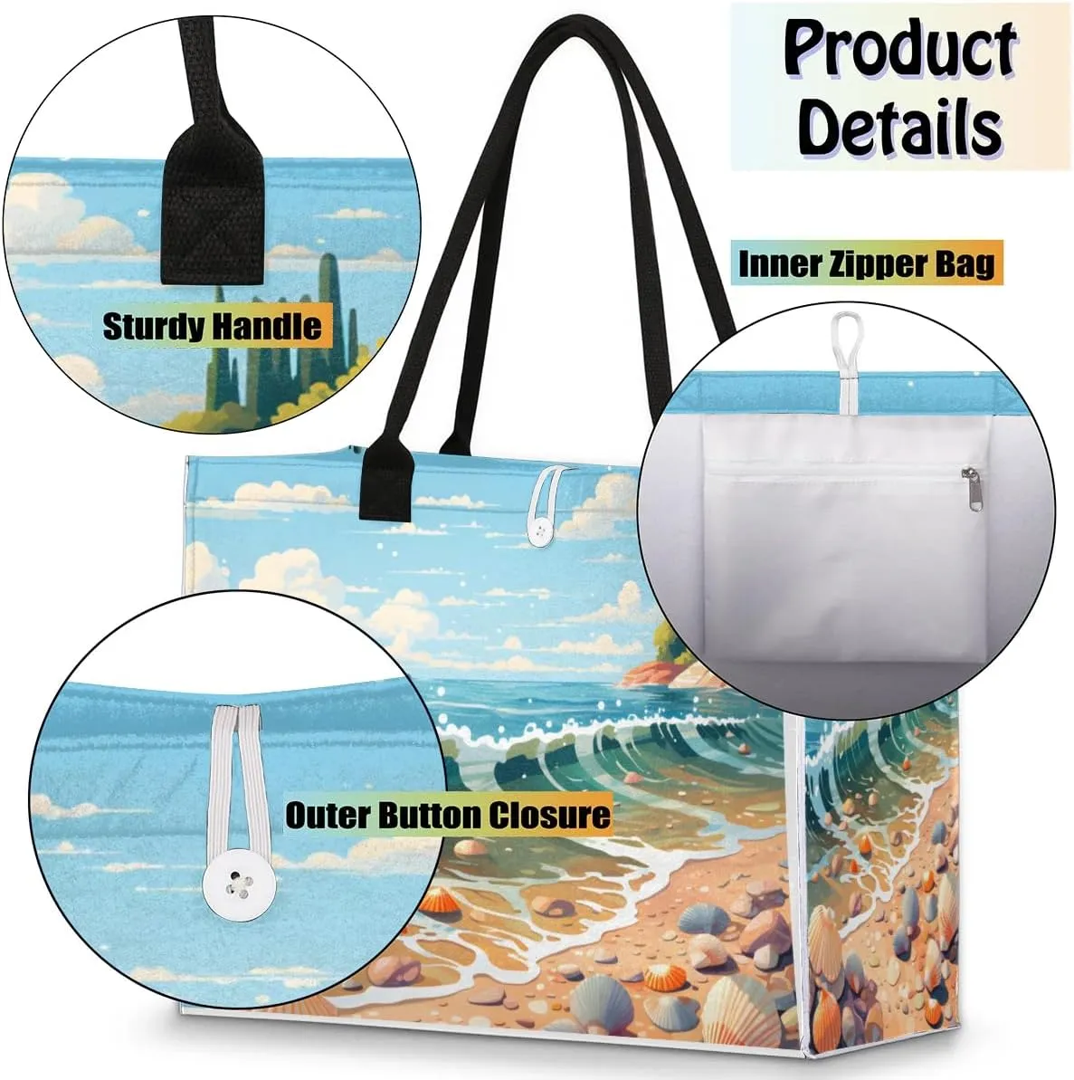 Womens Birthday Gifts Tote Bag Beach Waves Ocean Beach Bags for Women Handbags