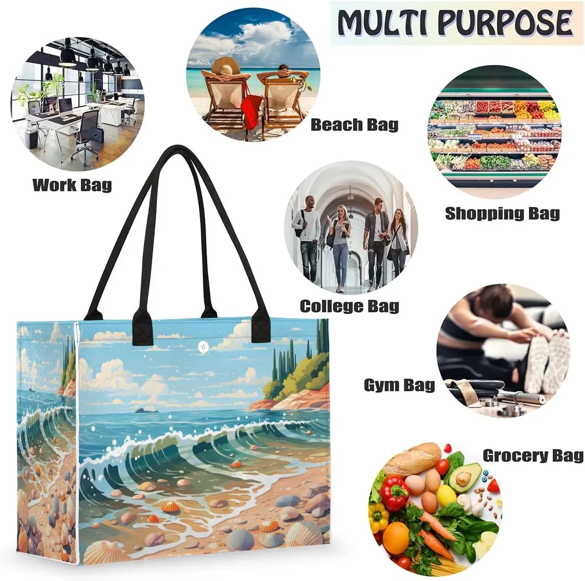 Womens Birthday Gifts Tote Bag Beach Waves Ocean Beach Bags for Women Handbags