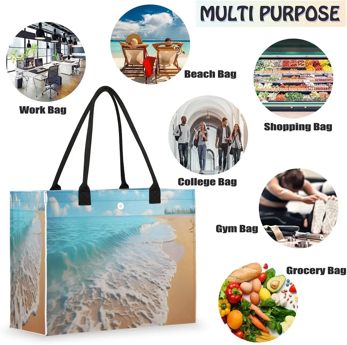 Womens Birthday Gifts Tote Bag Whirl Waves Sea Beach Bags for Women Handbags