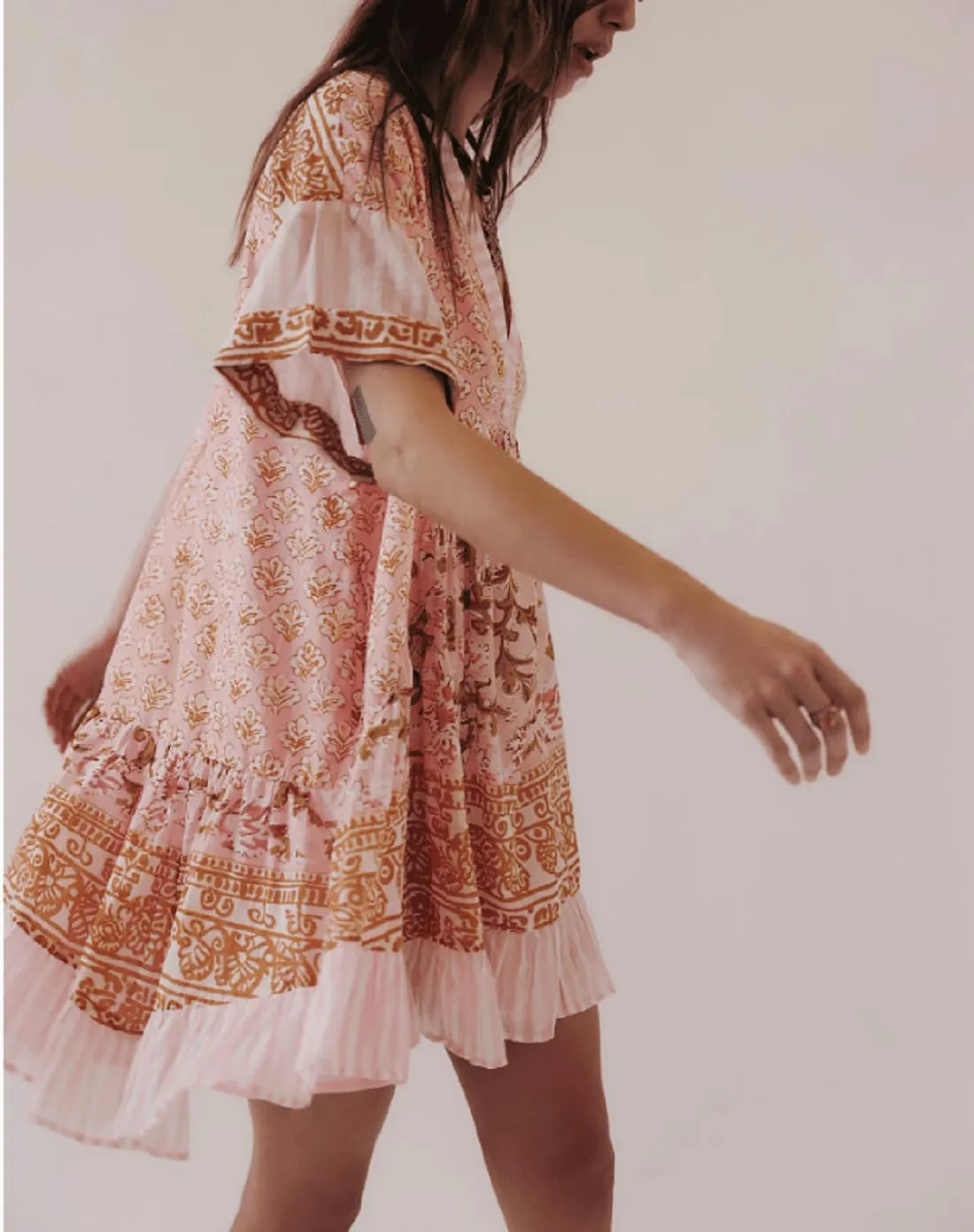 Women’s Boho Mini Dress Y2k Floral Print Deep V-Neck Puff Sleeve Short Dress 2025 Summer Loose Beach Sundress