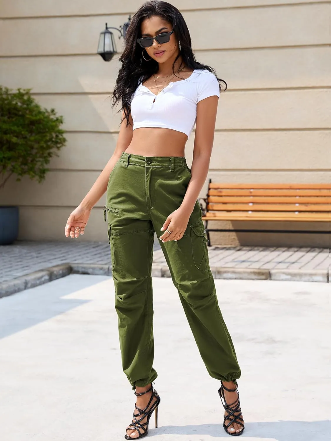 Women's Cargo Pants Casual Y2K Streetwear Cotton Summer Travel Work Hiking Pants with 7 Pockets Combat Tactical