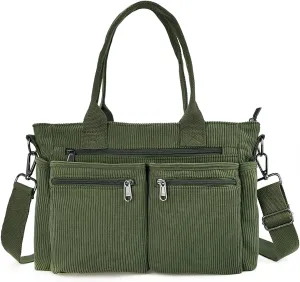 Womens Casual Corduroy Tote Bags with Multiple Pockets Hobo Crossbody Bag Travel Shoulder Bags Cute Purse Handbag