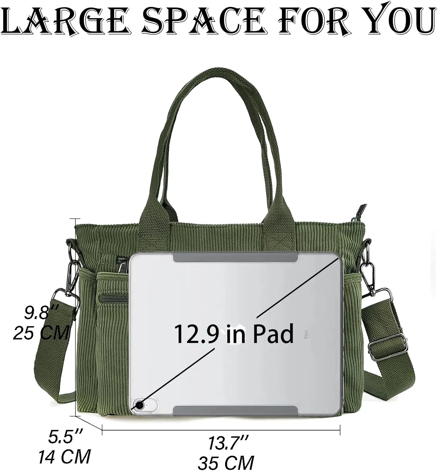 Womens Casual Corduroy Tote Bags with Multiple Pockets Hobo Crossbody Bag Travel Shoulder Bags Cute Purse Handbag