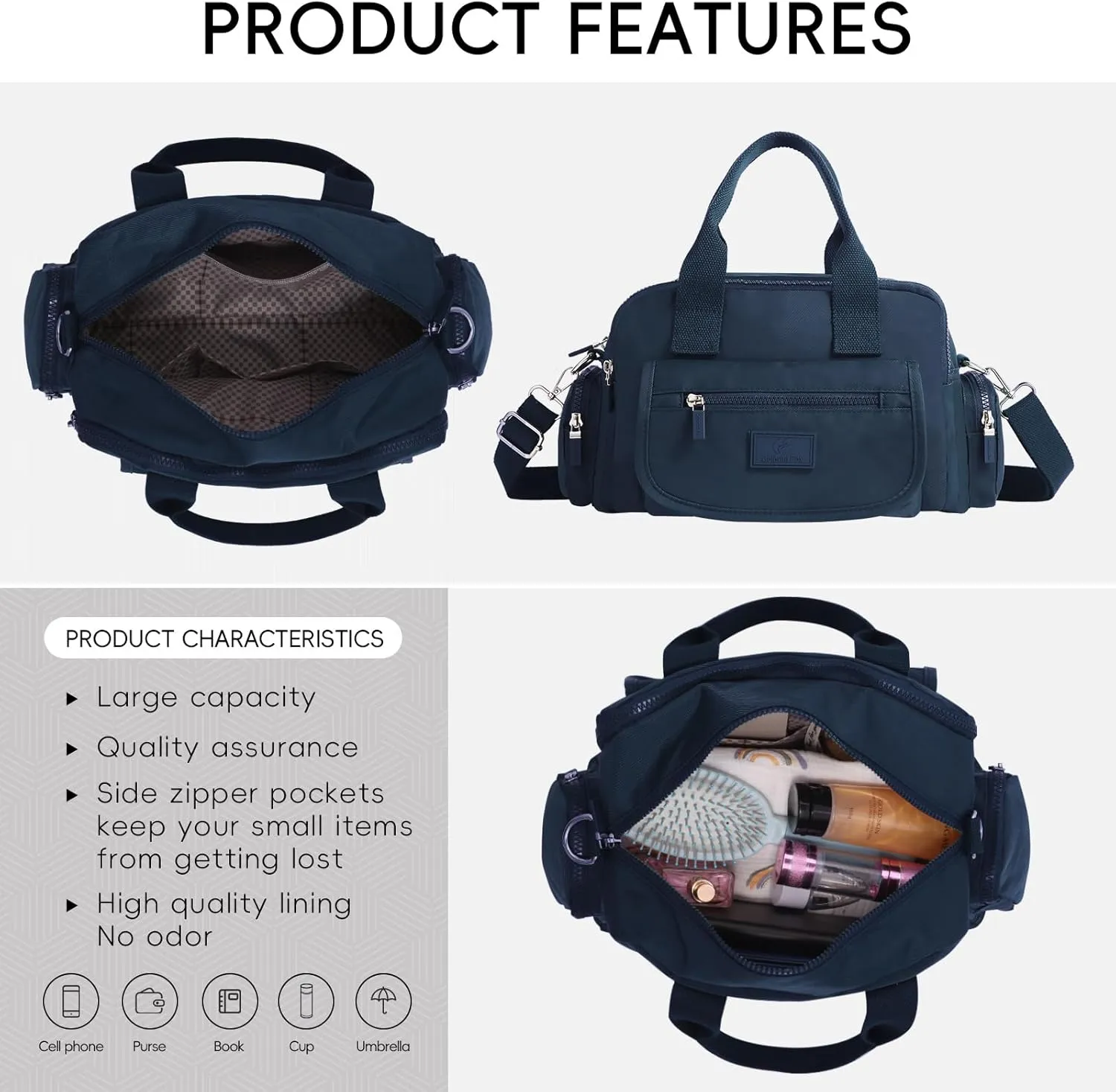 Women's Casual Shoulder Bag, Large Capacity Crossbody Bag, High-Density Nylon Waterproof Travel Wallet