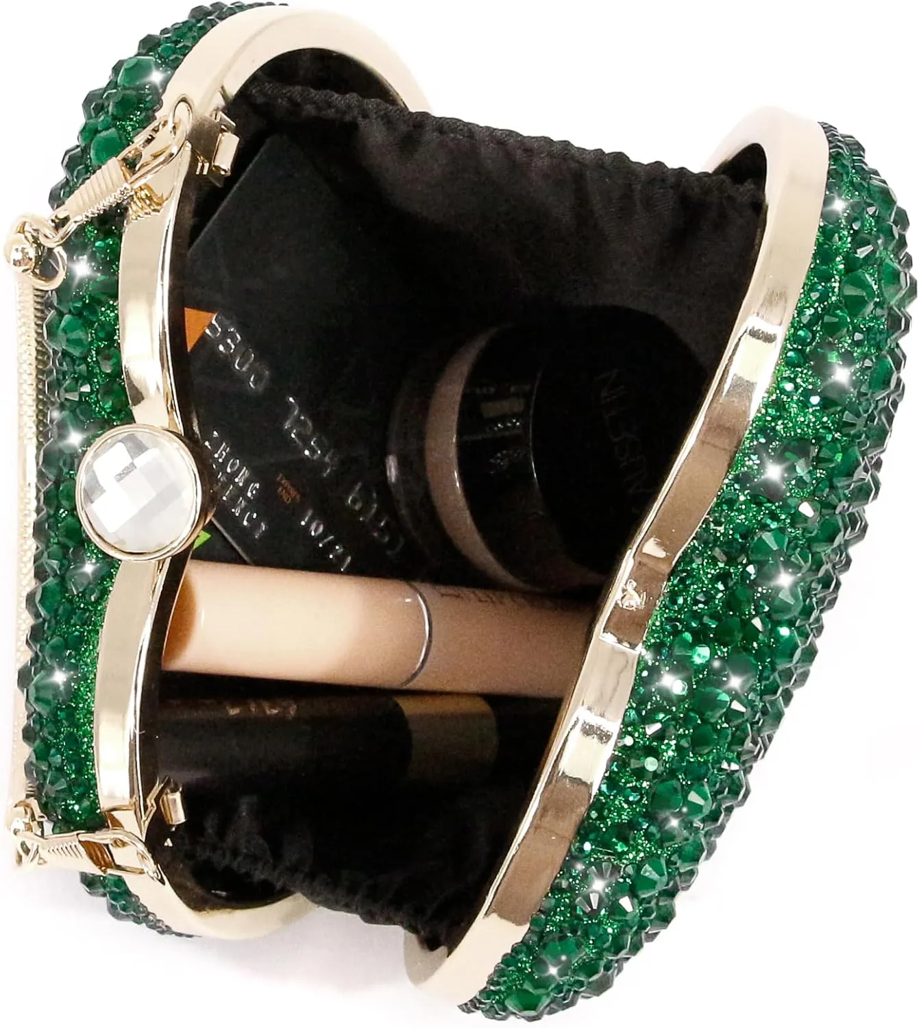 Womens Elegant Heart Type Evening Bag Shiny Rhinestone Clutch Purse Party Wedding Prom Handbag Chain Shoulder Bag