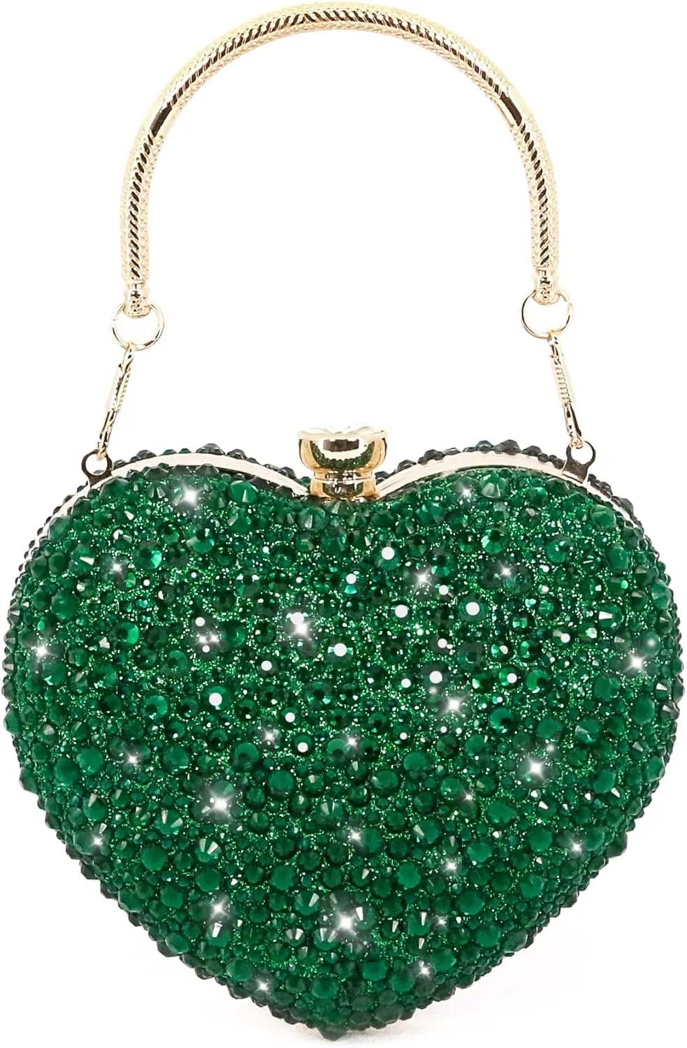 Womens Elegant Heart Type Evening Bag Shiny Rhinestone Clutch Purse Party Wedding Prom Handbag Chain Shoulder Bag
