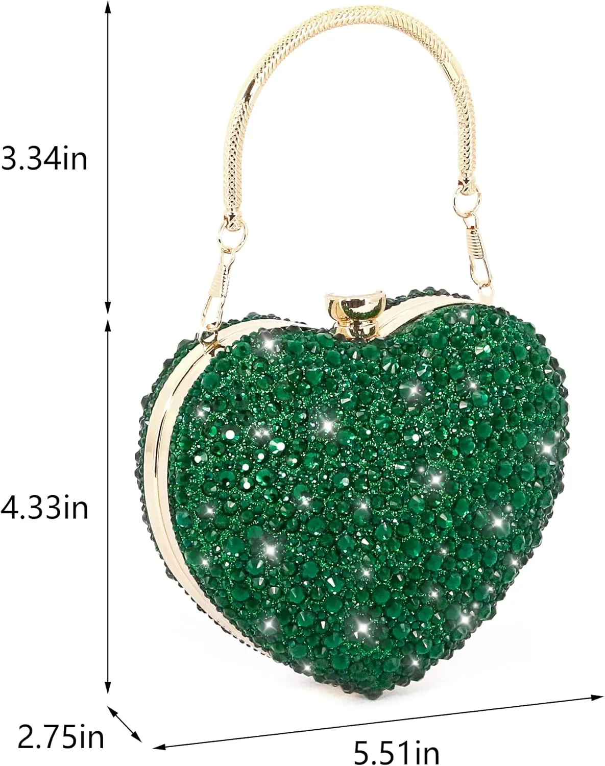 Womens Elegant Heart Type Evening Bag Shiny Rhinestone Clutch Purse Party Wedding Prom Handbag Chain Shoulder Bag