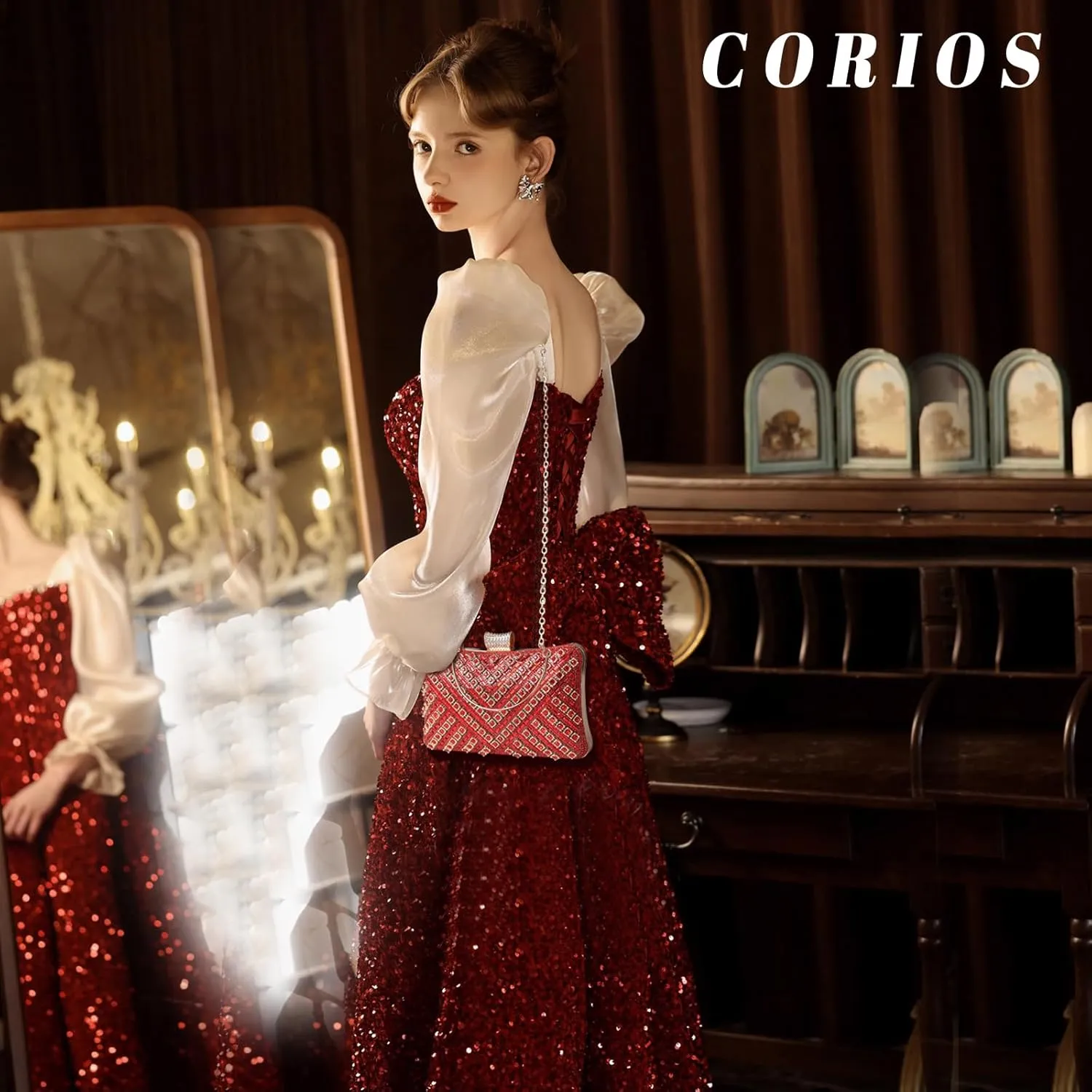 Women's Evening Bag Rhinestone Clutch Bag Bridal Wedding Purse Bling Crystal Shoulder Bag with Detachable Chain