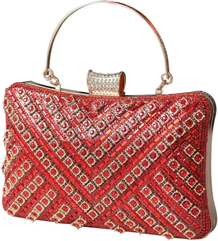 Women's Evening Bag Rhinestone Clutch Bag Bridal Wedding Purse Bling Crystal Shoulder Bag with Detachable Chain