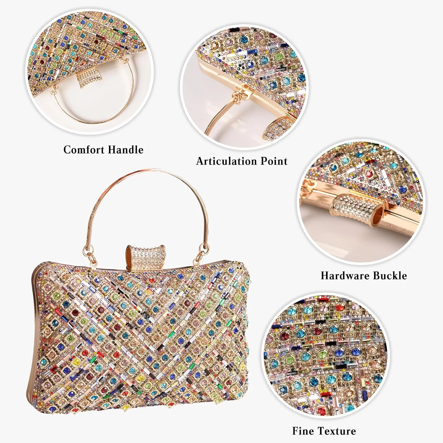 Women's Evening Bag Rhinestone Clutch Bag Bridal Wedding Purse Bling Crystal Shoulder Bag with Detachable Chain