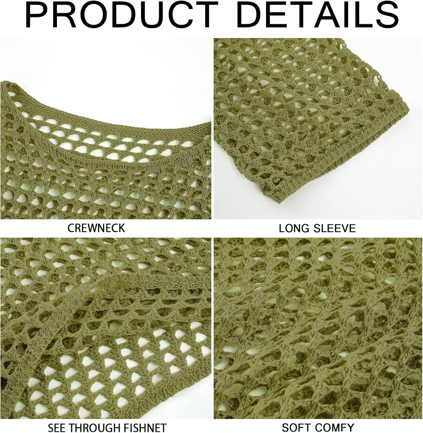 Womens Fishnet Crochet Crop Top Sexy Long Sleeve See Through Hollow Out Mesh Bikini Cover Ups