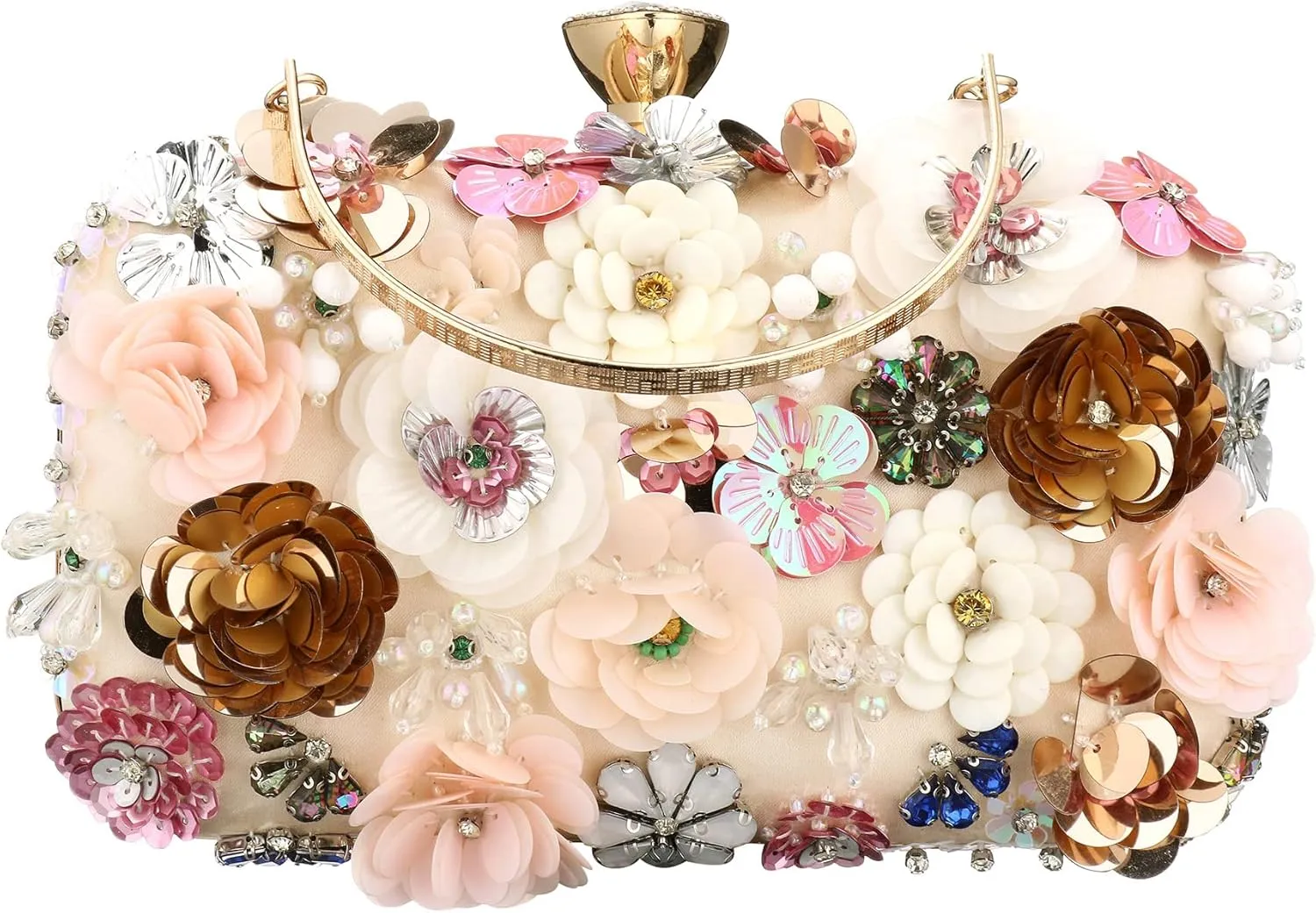 Women's Floral Evening Clutch Bag - Colorful Flower Handbag with Metal Rhinestones
