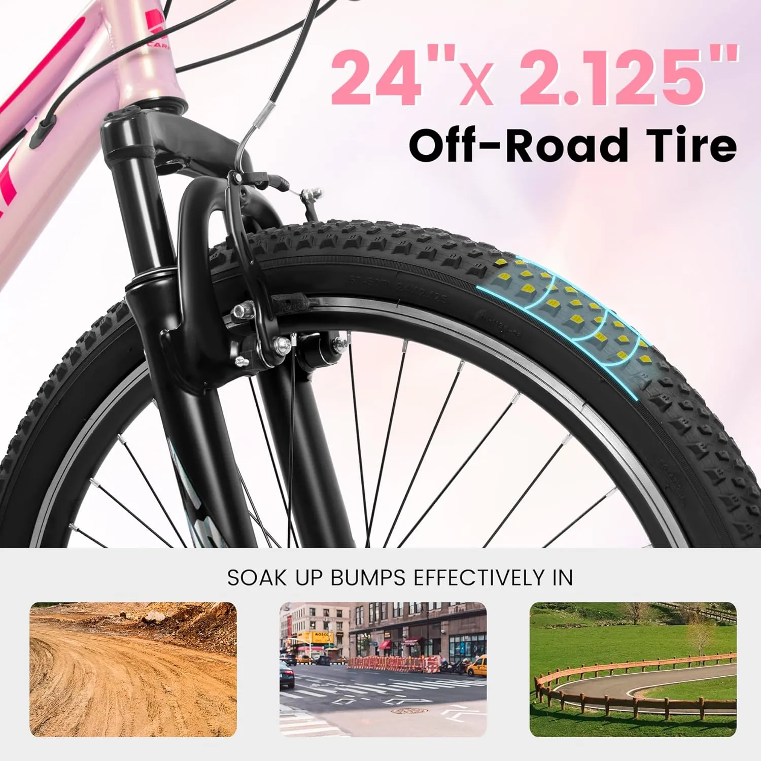 Womens' Girls 24/26 Inch Kids Mountain Bikes, 21-Speed Children's Day Gifts for Ages 10  Years Old Bicycles, School Work Daily Commuting Summer Travel Bikes