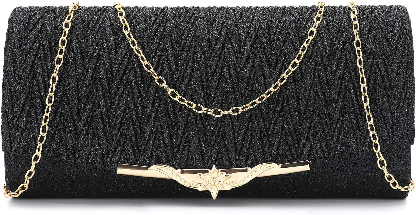 Women's Glitter Envelope Evening Bags Elegant Evening Clutch Shiny Handbag with Floral Buckle for Wedding Party Prom