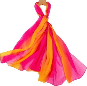 Women's Gradient Rainbow Color Scarf - Large Size Imitation Silk Travel Beach Towel Chiffon