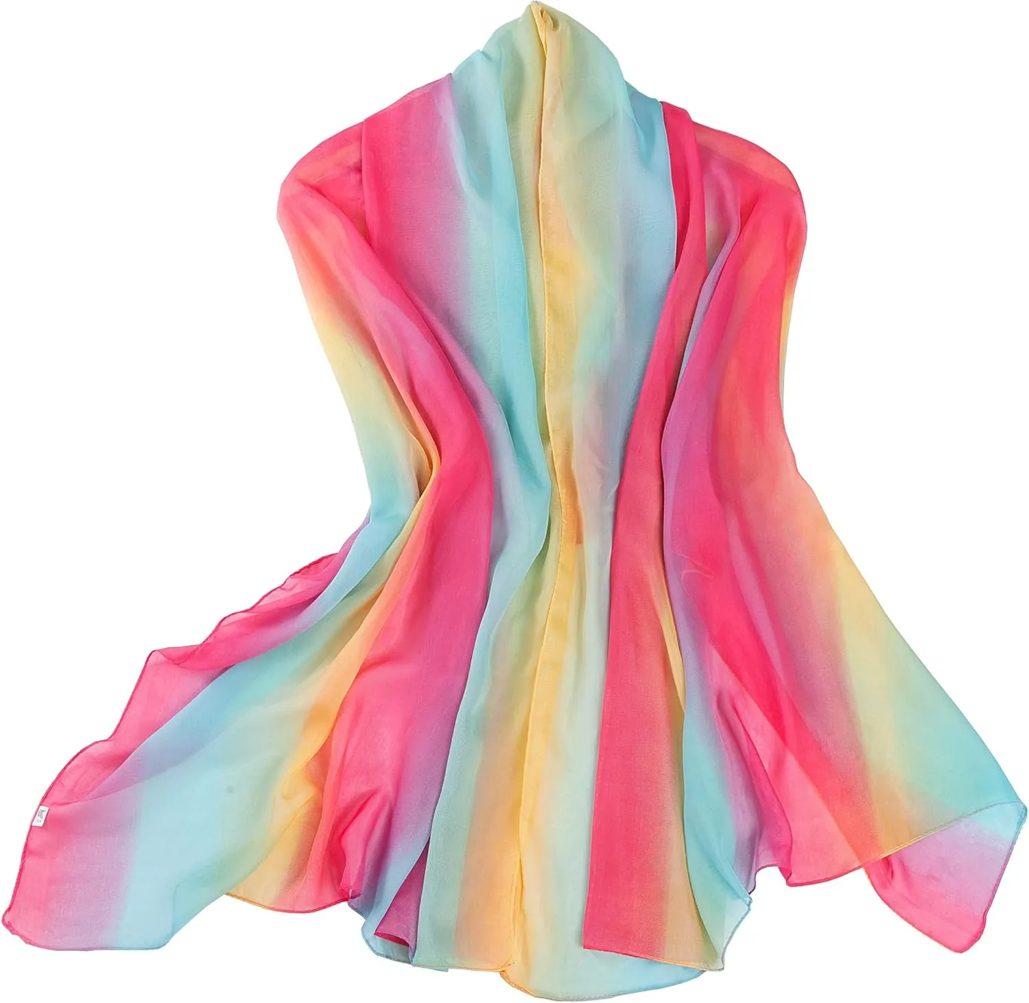 Women's Gradient Rainbow Color Scarf - Large Size Imitation Silk Travel Beach Towel Chiffon