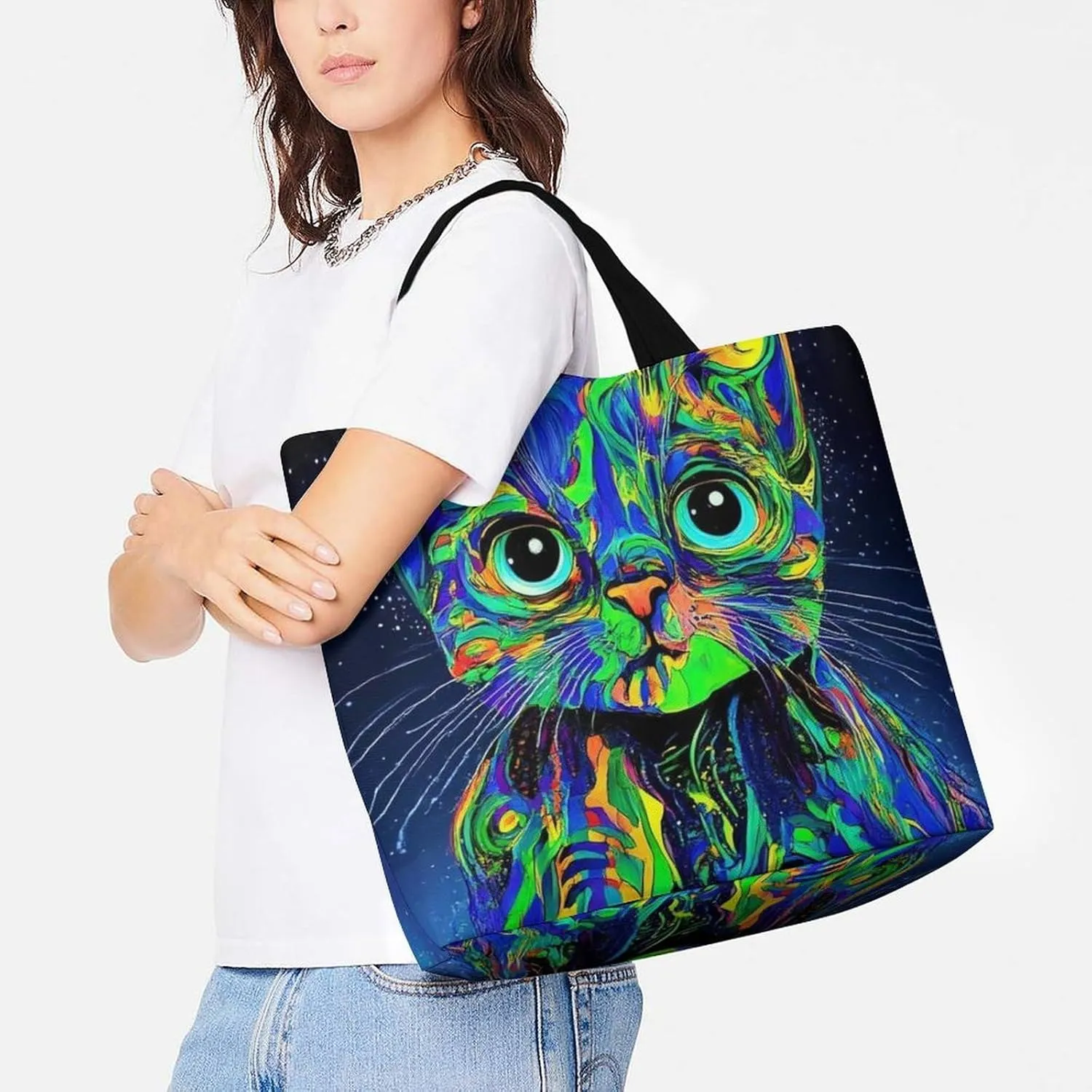 Womens Grocery Bag, Large Capacity Tote Bags Portable Reusable Shopping Shoulder Bag