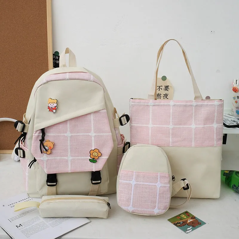 Women's Korean Fashion Plaid Grade To Primary Junior Backpacks