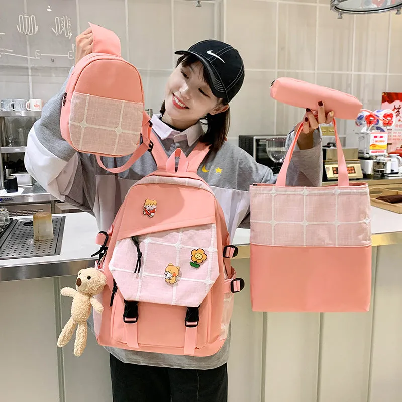 Women's Korean Fashion Plaid Grade To Primary Junior Backpacks