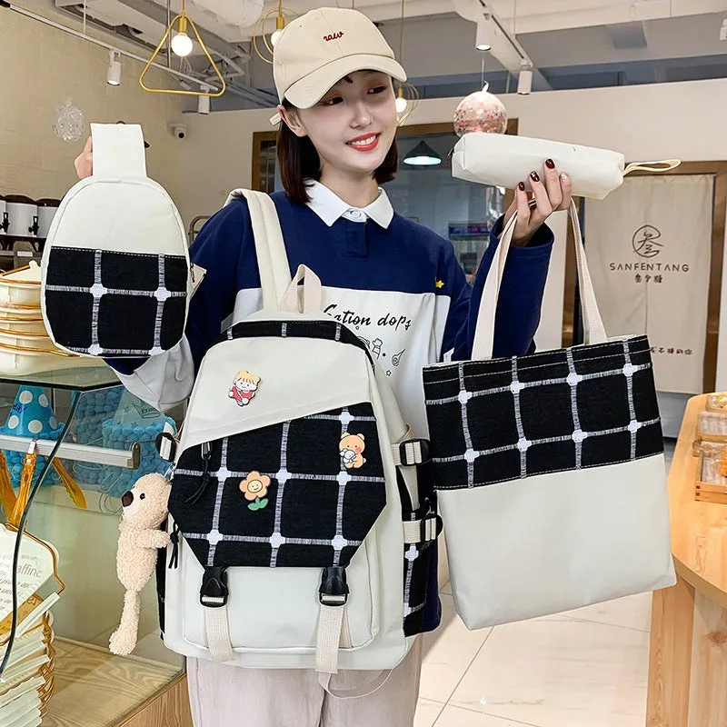 Women's Korean Fashion Plaid Grade To Primary Junior Backpacks