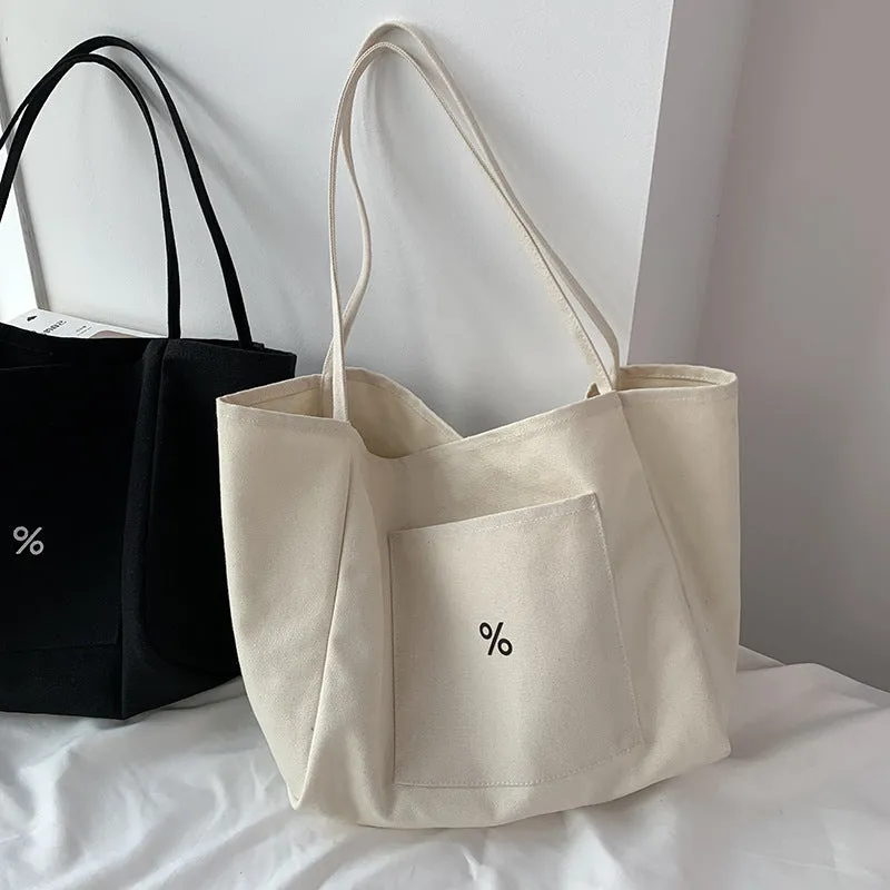 Women's Niche Canvas European Simple Large Capacity Class Thickened Shoulder Bags