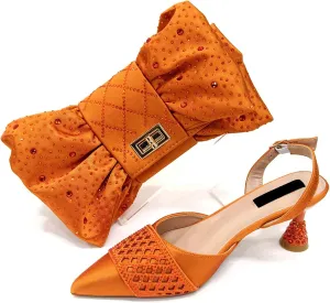 Women’s Nigerian Inspired Designer Wedding Shoes and Shoulder Bag Set Crystal Decorated Heels for Special Occasions